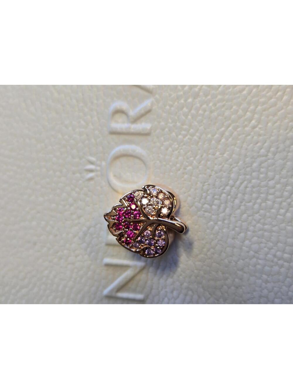 Pandora Rose Gold Leaf Charm with Multicolor Stones